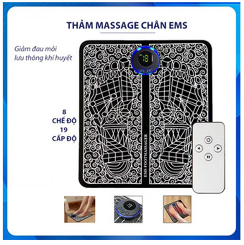 Thảm Massage Chân Xung Điện Có Remote Điều Khiển 19 Cấp Độ, 8 Chế Độ Massage