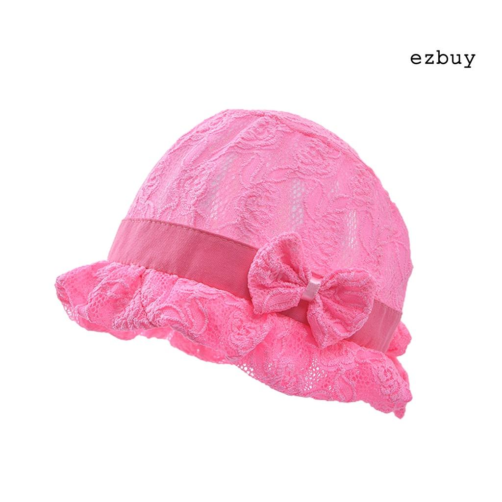 Mũ ren chống nắng thoáng khí đính nơ thời trang mùa hè cho bé - Rose Red