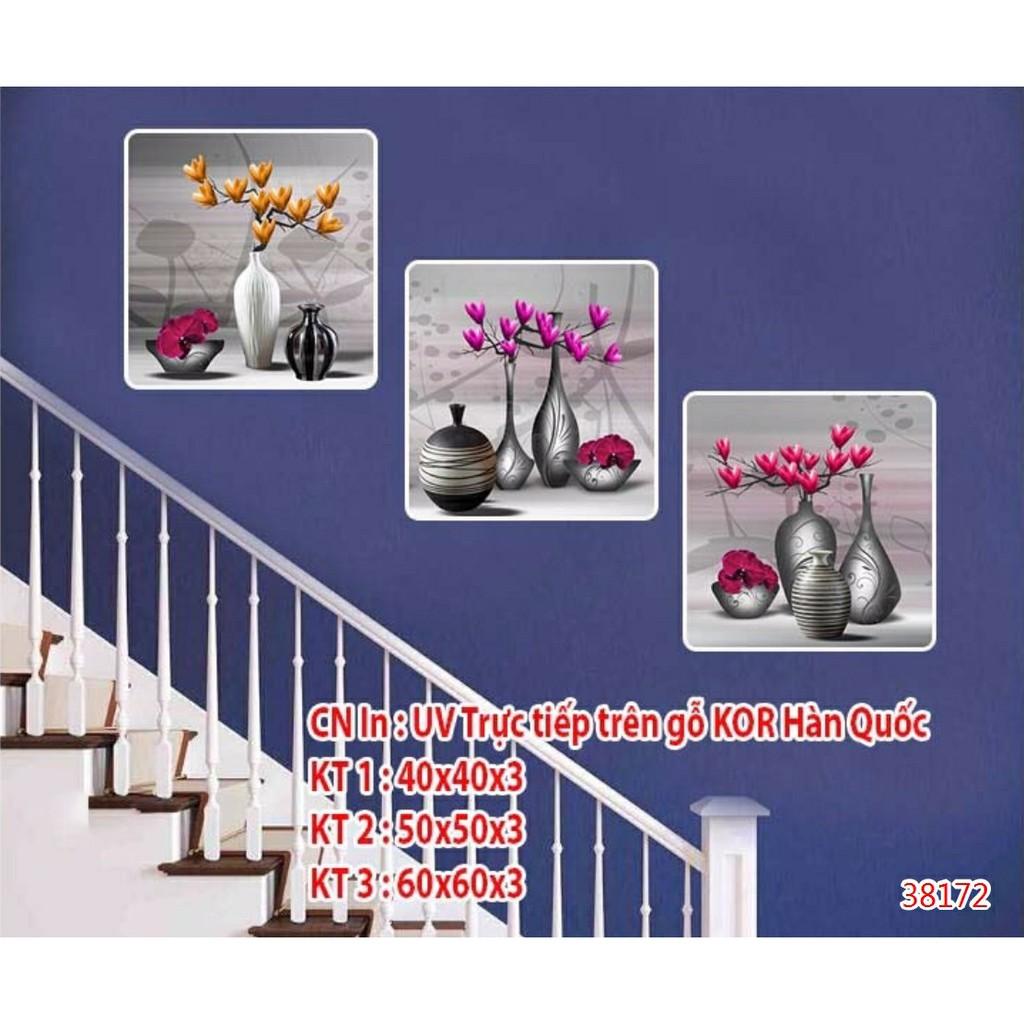 Tranh treo tường,trang trí Bình hoa 3D/gỗ MDF Hàn Quốc chống ẩm mốc, mối mọt BHV