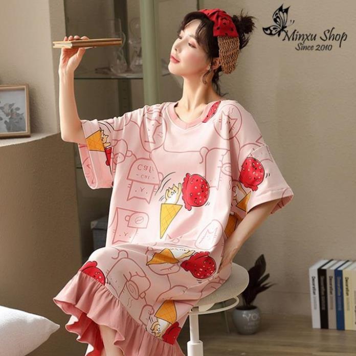 Váy Đầm Ngủ, Váy Mặc Nhà Dáng Suông Cotton Mùa Hè Rộng Rãi Thoáng Mát - Phong Cách Hàn Quốc