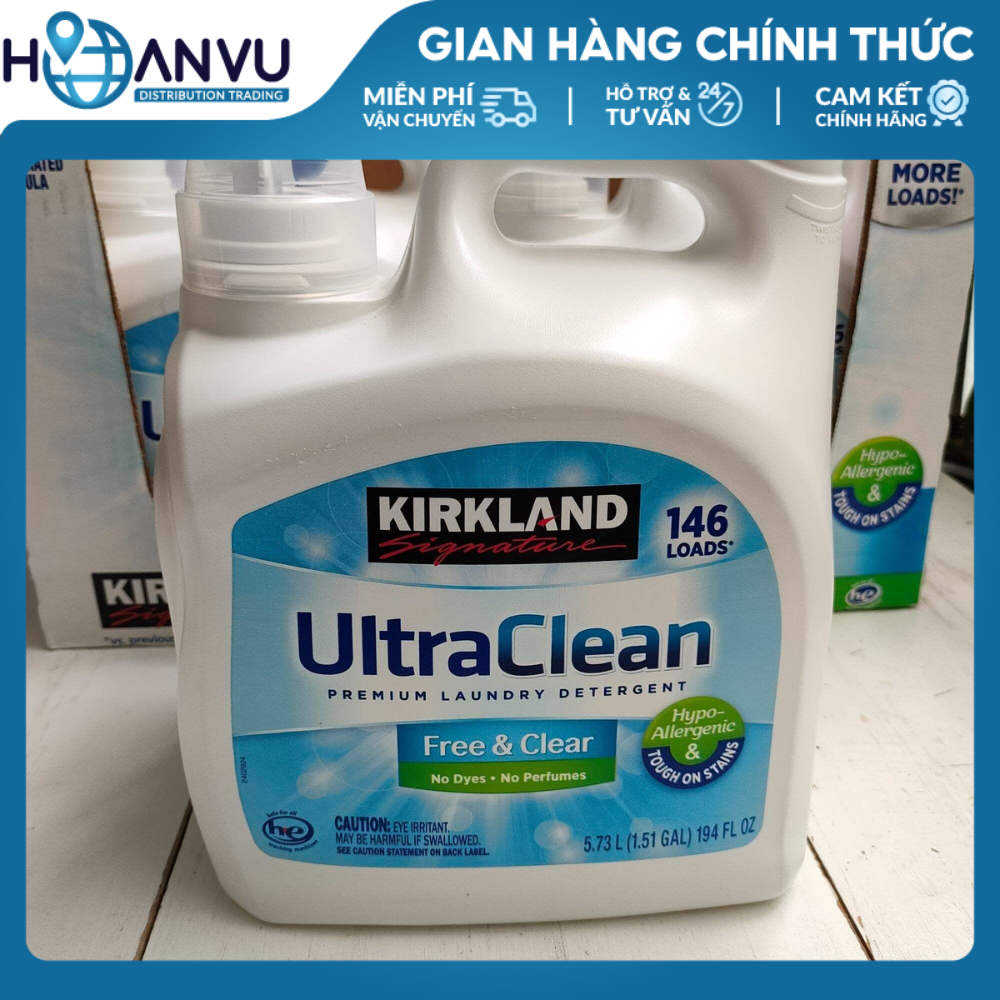 Nước Giặt Kirkland Signature Ultra Clean Free &amp; Clear HE Liquid Laundry Detergent (5.73L) - Mỹ