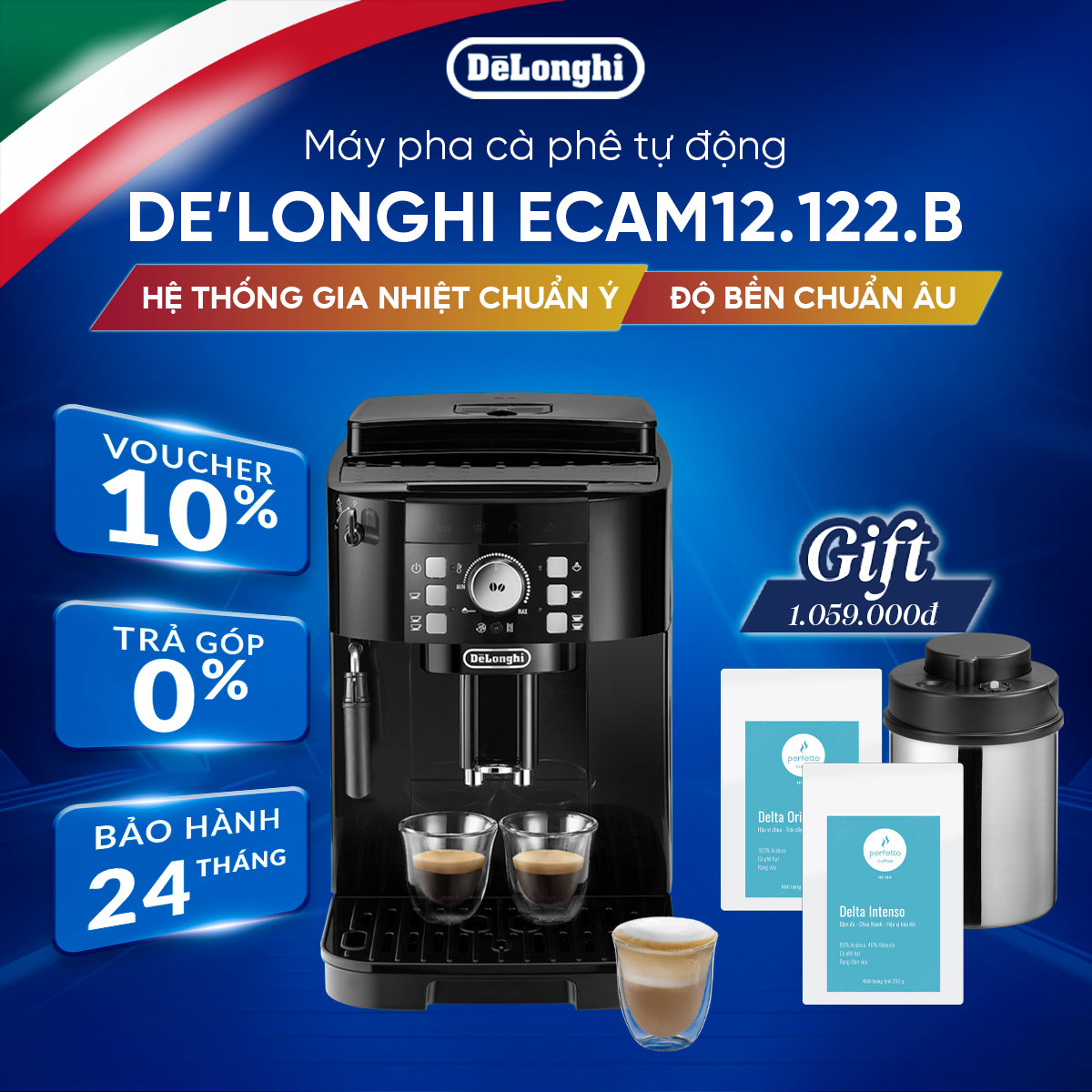[Hàng chính hãng] Máy pha cà phê tự động DeLonghi Magnifica S ECAM12.122.B