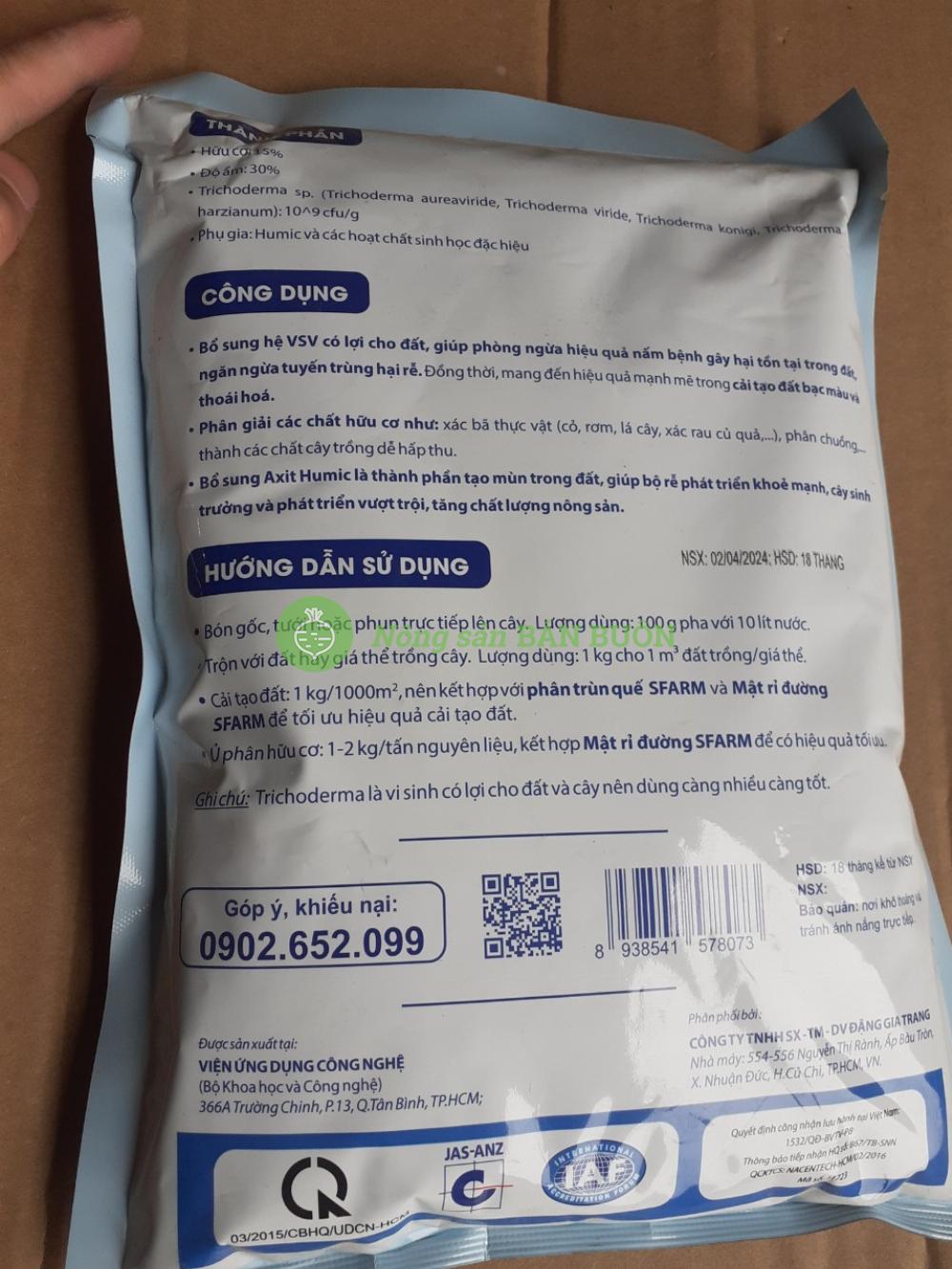 Chế phẩm Nấm đối kháng Trichoderma Plus Humic 1kg - Vi Sinh SFarm Đặng Gia Trang