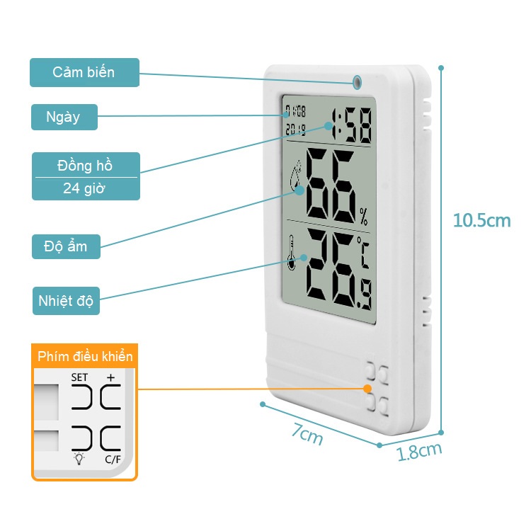 Nhiệt ẩm kế điện tử độ chính xác cao PD-WDJ ver 03 (màu ngẫu nhiên) - Tặng kèm móc dán tường hình ngẫu nhiên