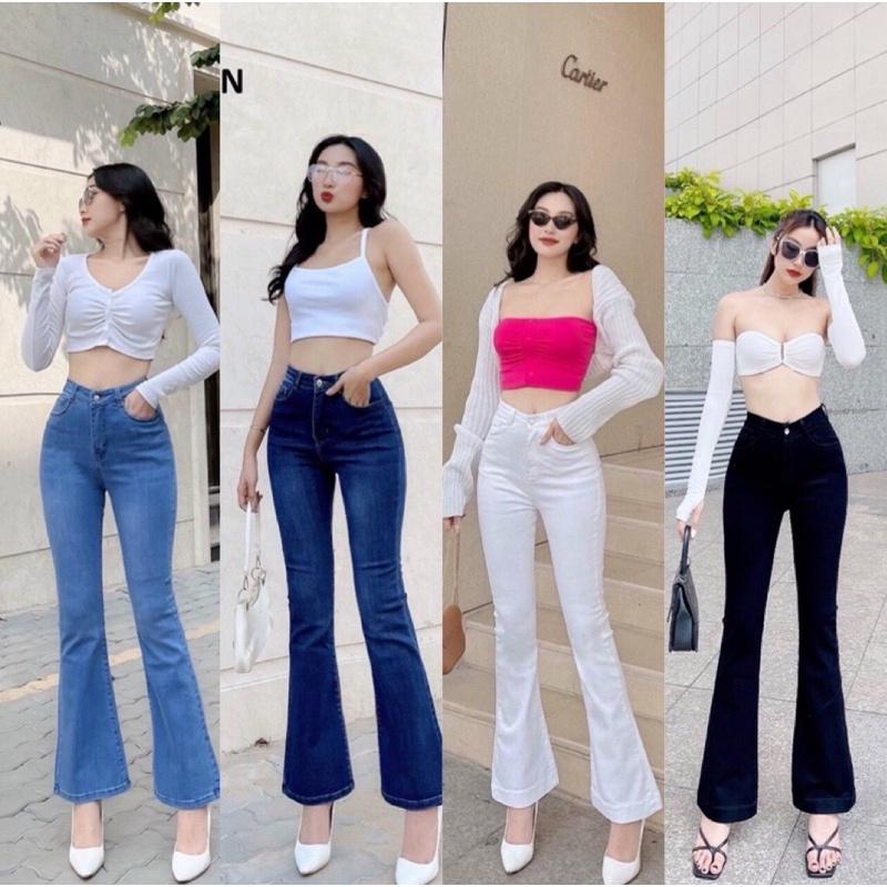 Quần Jeans Ống Loe Nữ Màu Cơ Bản Xiêu Xinh