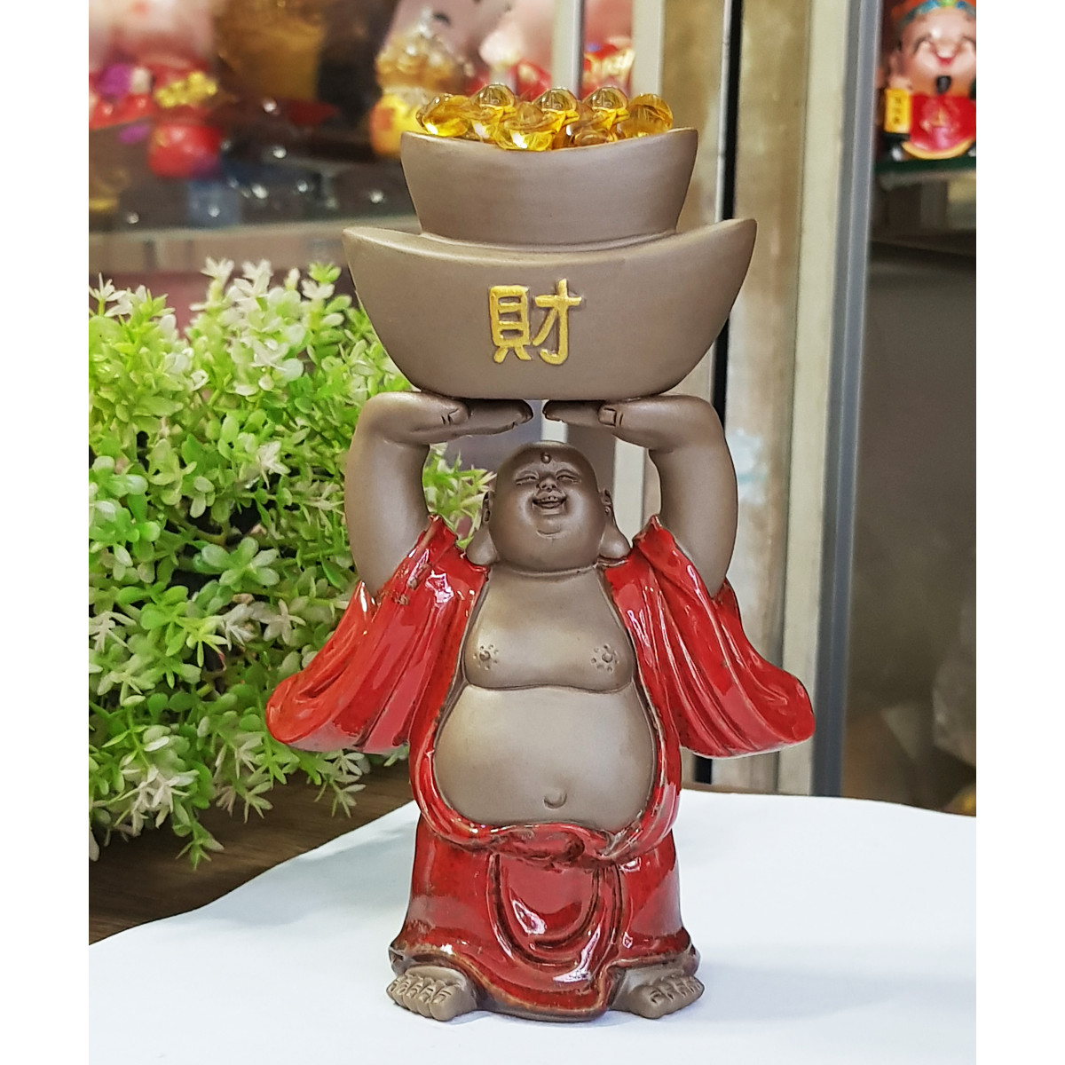 Tượng Di Lặc tử sa mẫu đứng nâng thỏi vàng may mắn