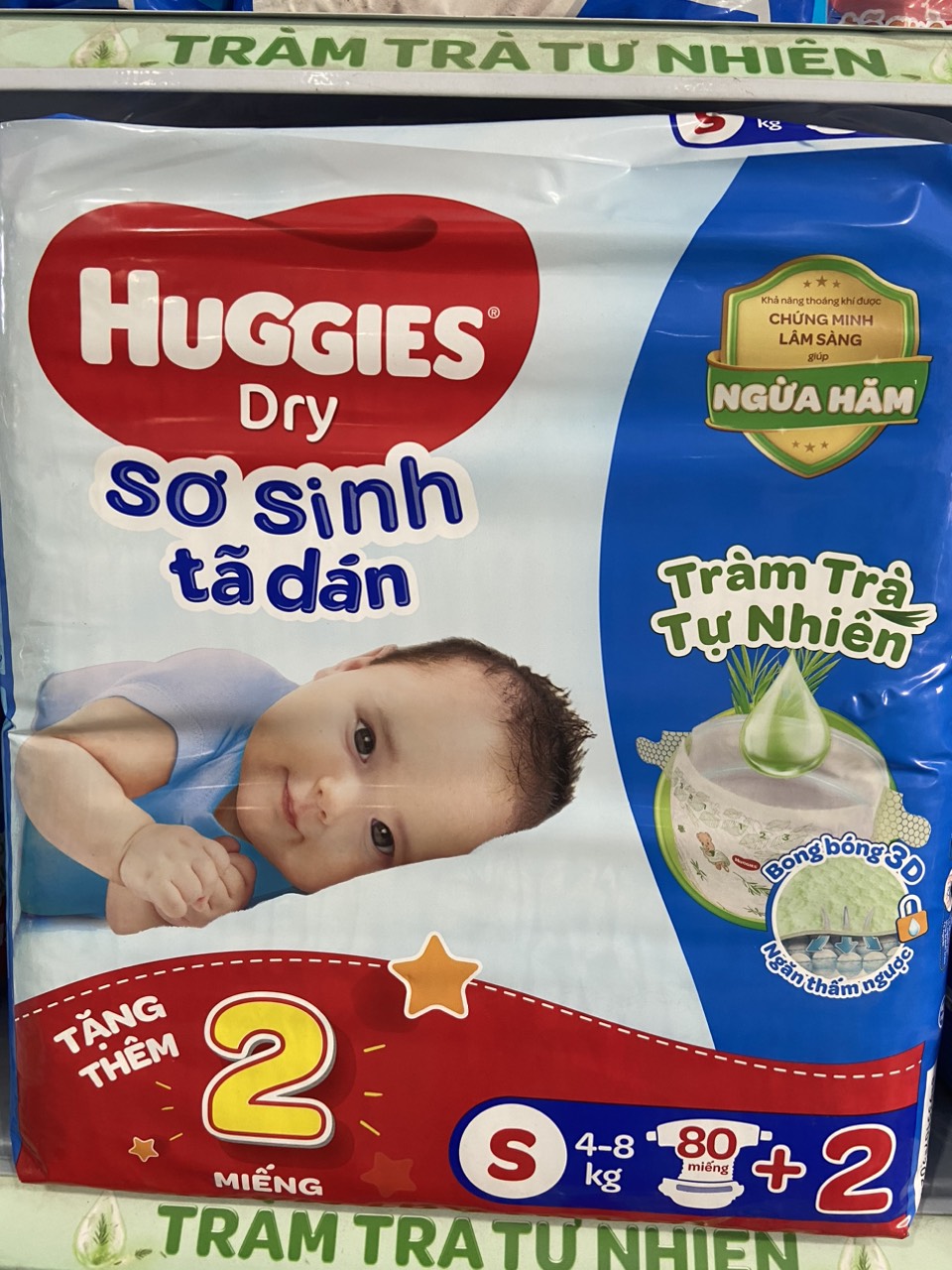 Tã dán HUGGIES DRY Size S80 hương tràm trà ( 80 miếng+ khuyến mãi 4-8kg ) - HSD luôn mới