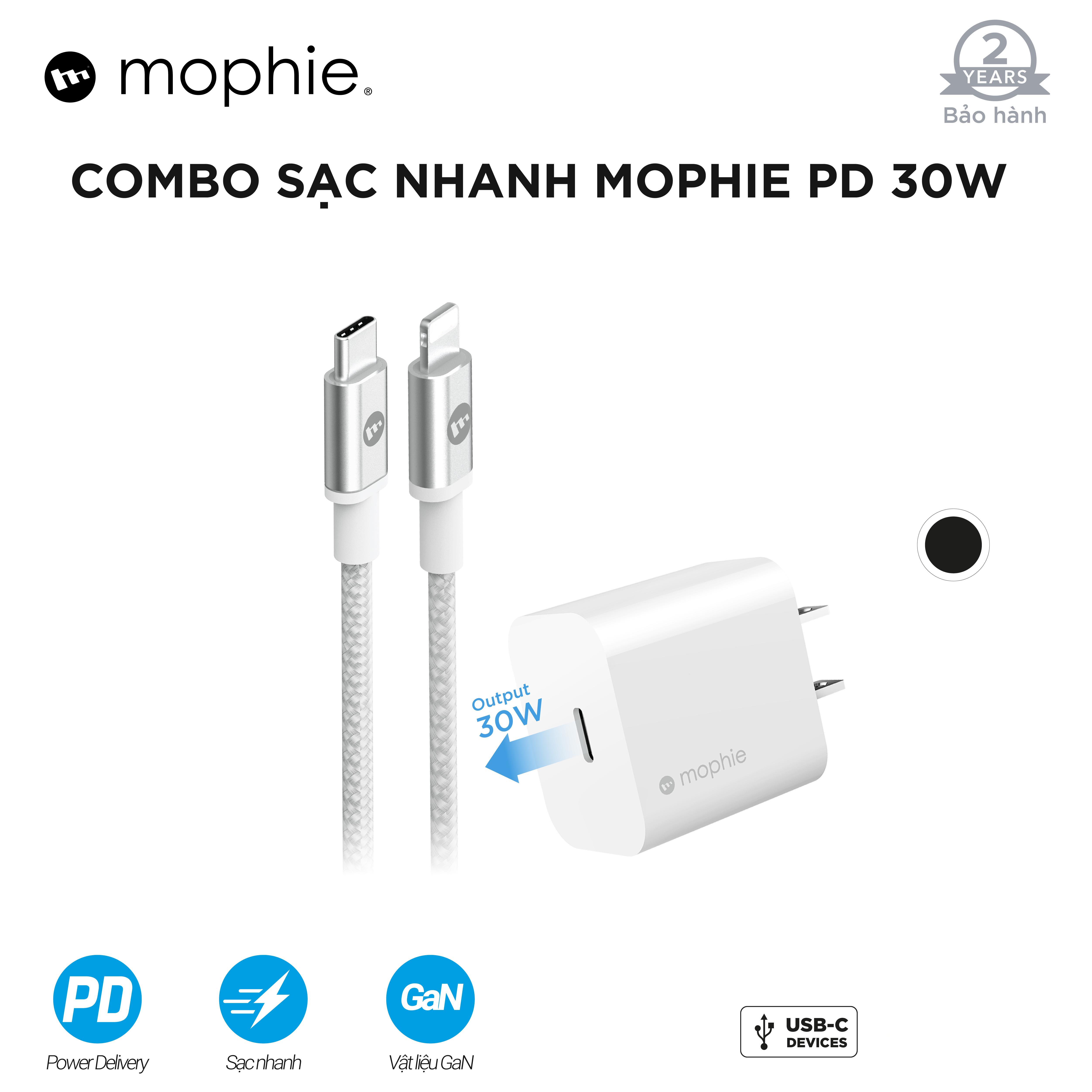 Combo Sạc Nhanh Mophie Power Delivery USB-C GaN 30W dành cho iPhone/ iPad - Hàng chính hãng