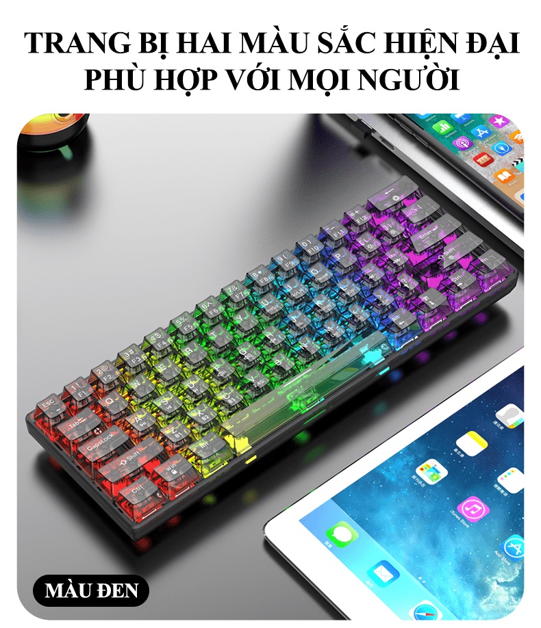 Bàn phím cơ không dây chuyên game XUNFOX K30PRO thiết kế trong suốt mới lạ kết nối 3 chế độ với 20 chế độ đèn led RGB 16.8 triệu màu cực đẹp - JL - HÀNG CHÍNH HÃNG