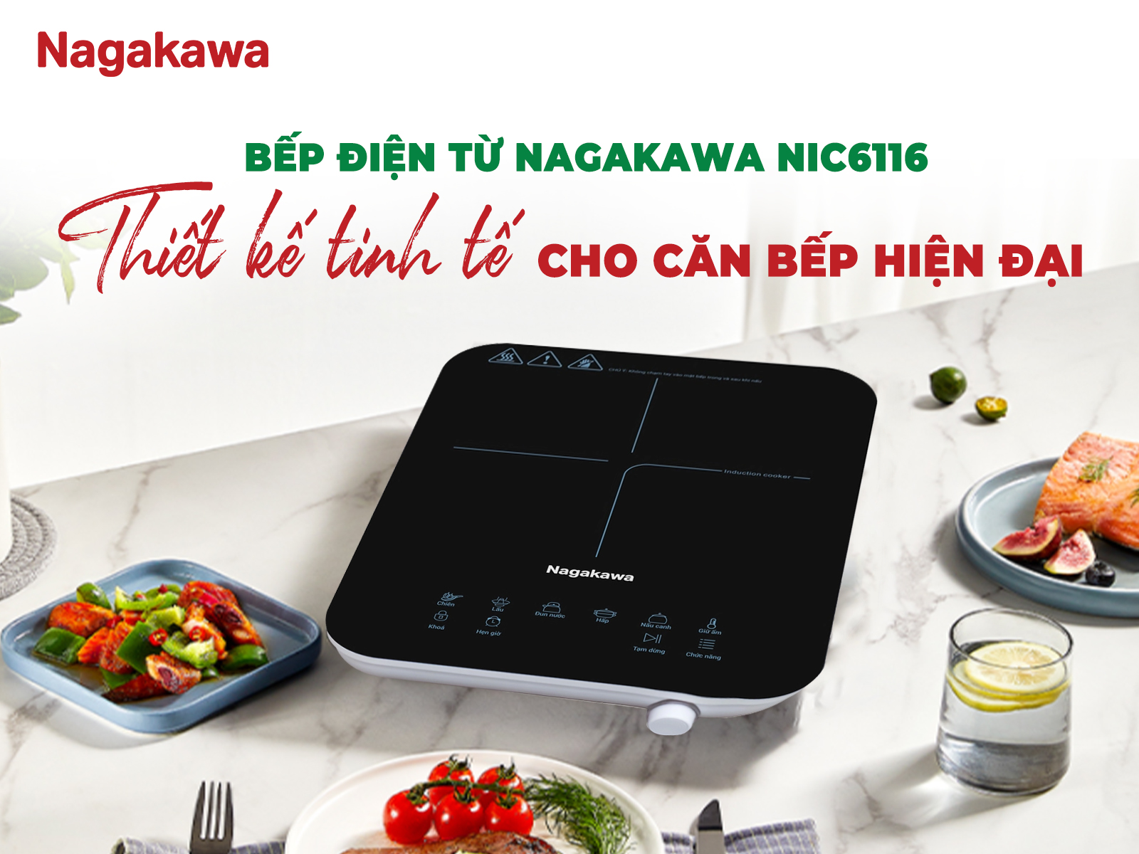 Bếp điện từ đơn Nagakawa NIC6116 2000W tặng kèm nồi inox, bảo hành 12 tháng, hàng chính hãng