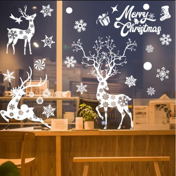 Decal trang trí Noel Hít Tĩnh Điện 2 mặt - TUẦN LỘC TRẮNG HOA TUYẾT MẪU MỚI