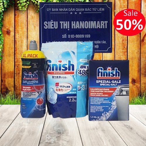 Bột rửa bát Finish 2,5kg + muối 1,2kg + bóng 750ml