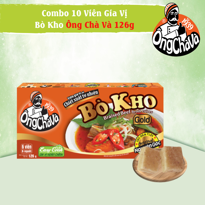 Combo 10 Hộp Viên Gia Vị Bò Kho ÔNG CHÀ VÀ 126g (Braised Beef Broth Cubes)