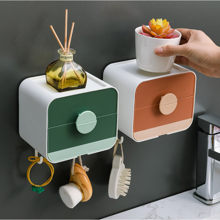Hộp Nhựa Đựng Vật Dụng Nhà Tắm 2 Ngăn Có Móc Treo