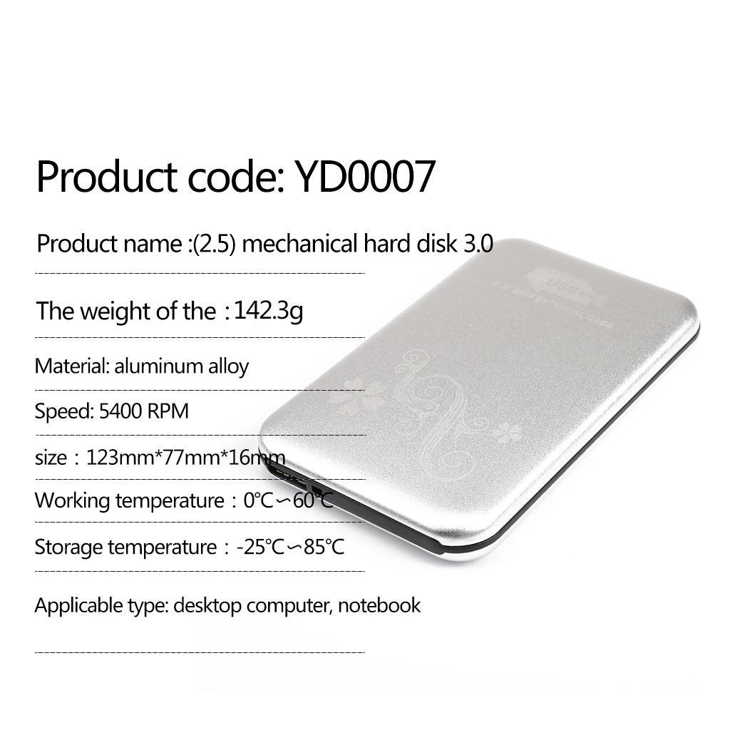 80G HDD Enclosure 2.5" SATA to USB 3.0 SSD Hard Disk Drive Case Silver