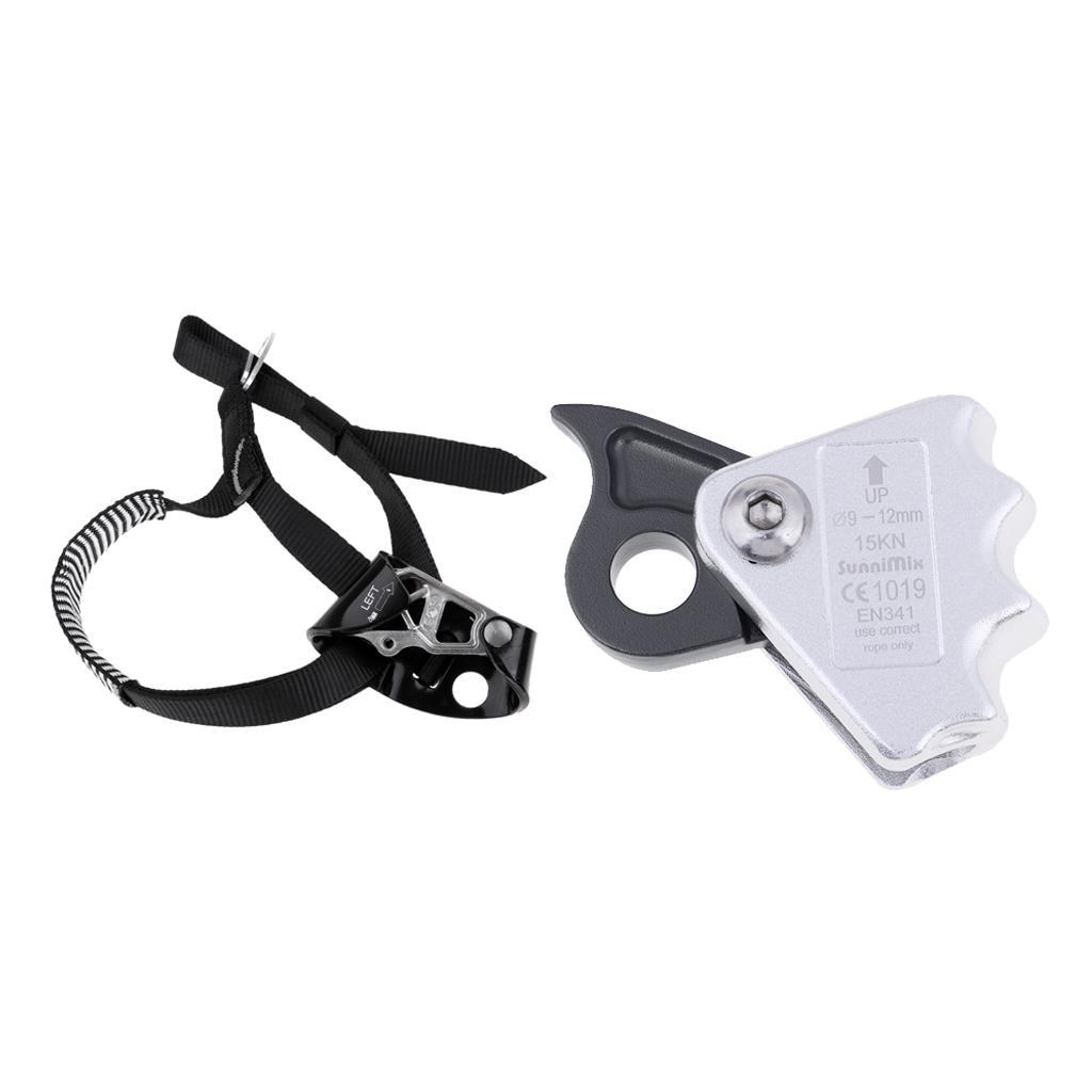 2pcs Rock Climbing Left Foot Ascender + 15KN Rope Grab
