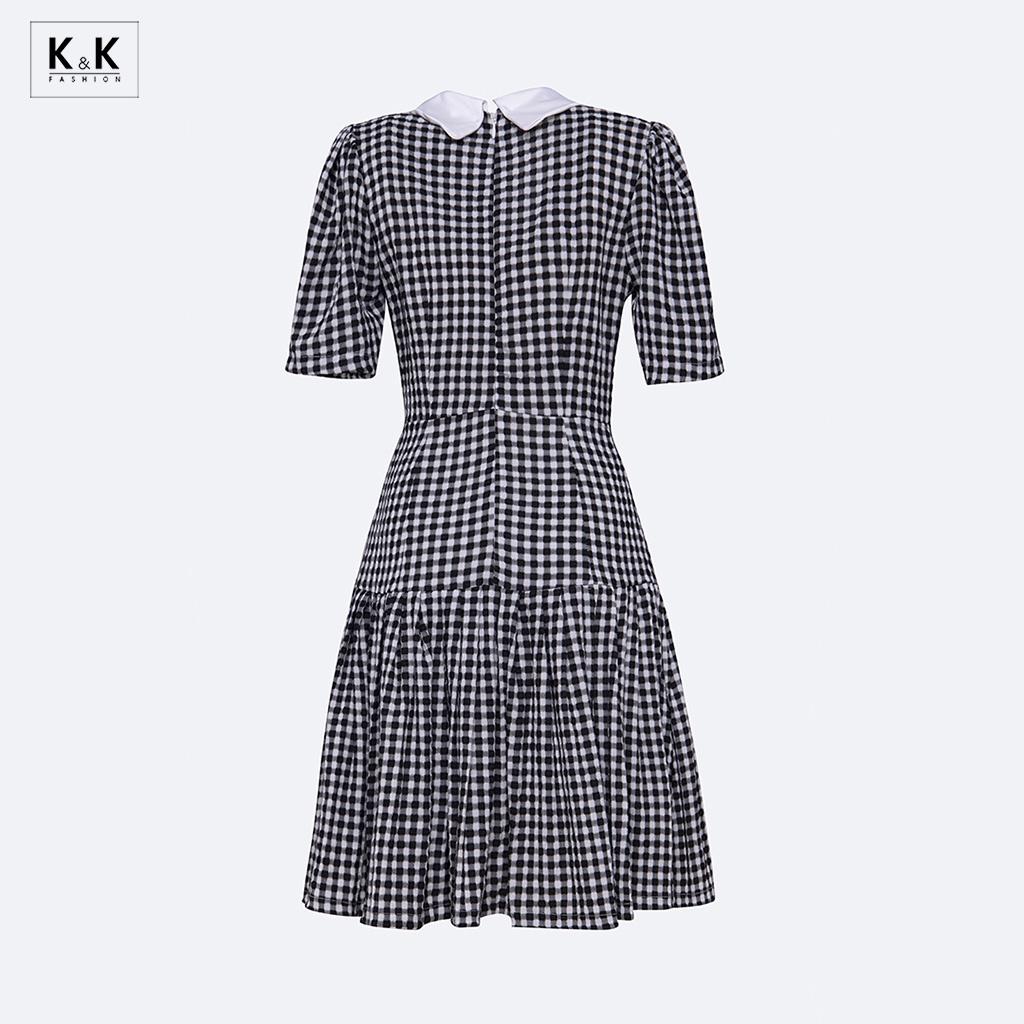 Đầm Caro Đuôi Cá Cổ Sen K&K Fashion KK115-26 Chất Liệu Xô Lụa