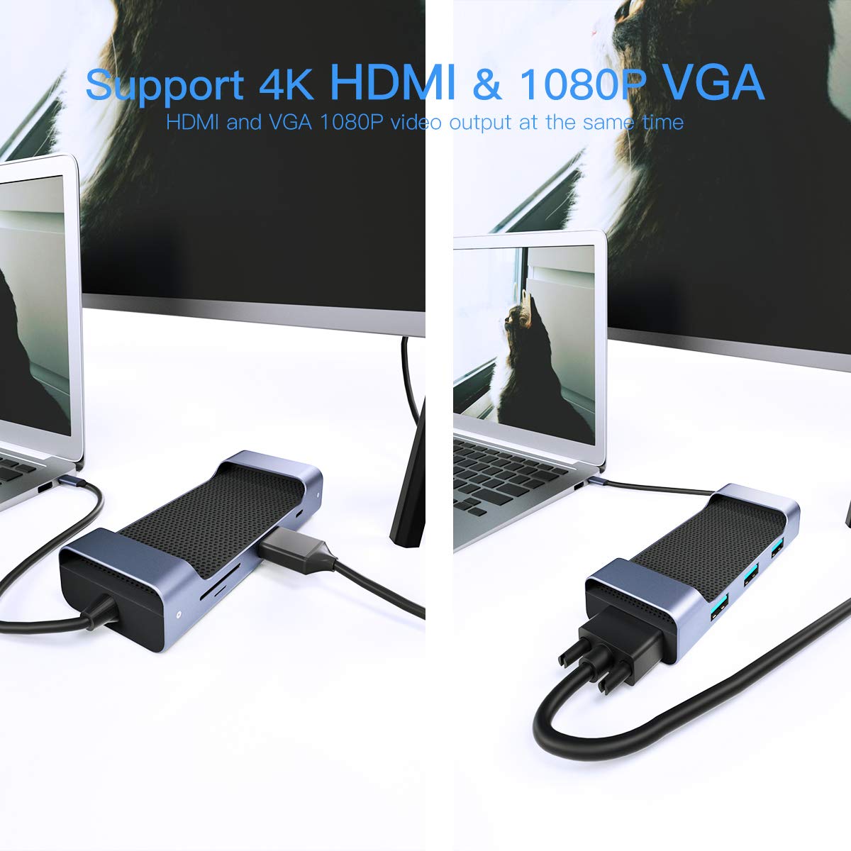 HUB chuyển đổi Baseus 8in1 USB-C To 4K HDMI,VGA,PD Charging Port,3 USB 3.0,SD/TF Card - Hàng nhập khẩu