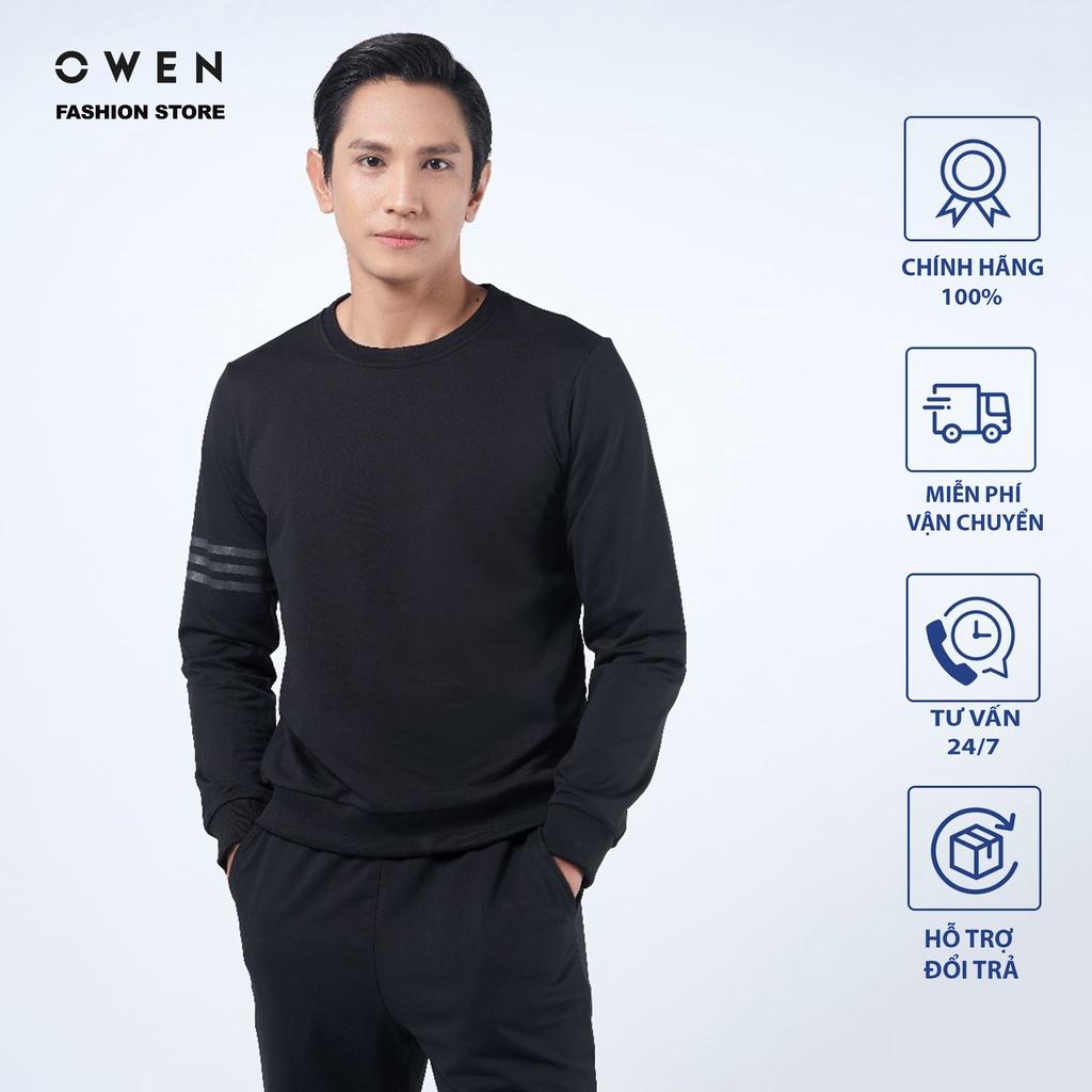 Bộ nỉ nam OWEN màu đen, bộ mặc nhà Thu đông dành cho nam chất liệu cotton cao cấp mã BMN221172