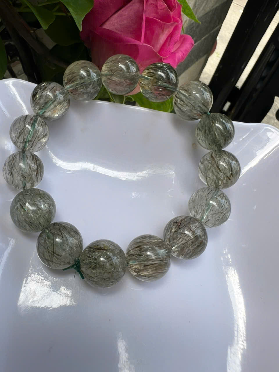 ️ Vòng Tay Chuỗi Nam Vip Size Hạt 14mm Đá Thạch Anh Tóc Xanh Tự Nhiên Trong Bóng Mượt Hợp Các Anh Nam mệnh Mộc Hỏa Thủy đeo đẹp may mắn tốt cho sức khỏe công việc hanh thông ạ