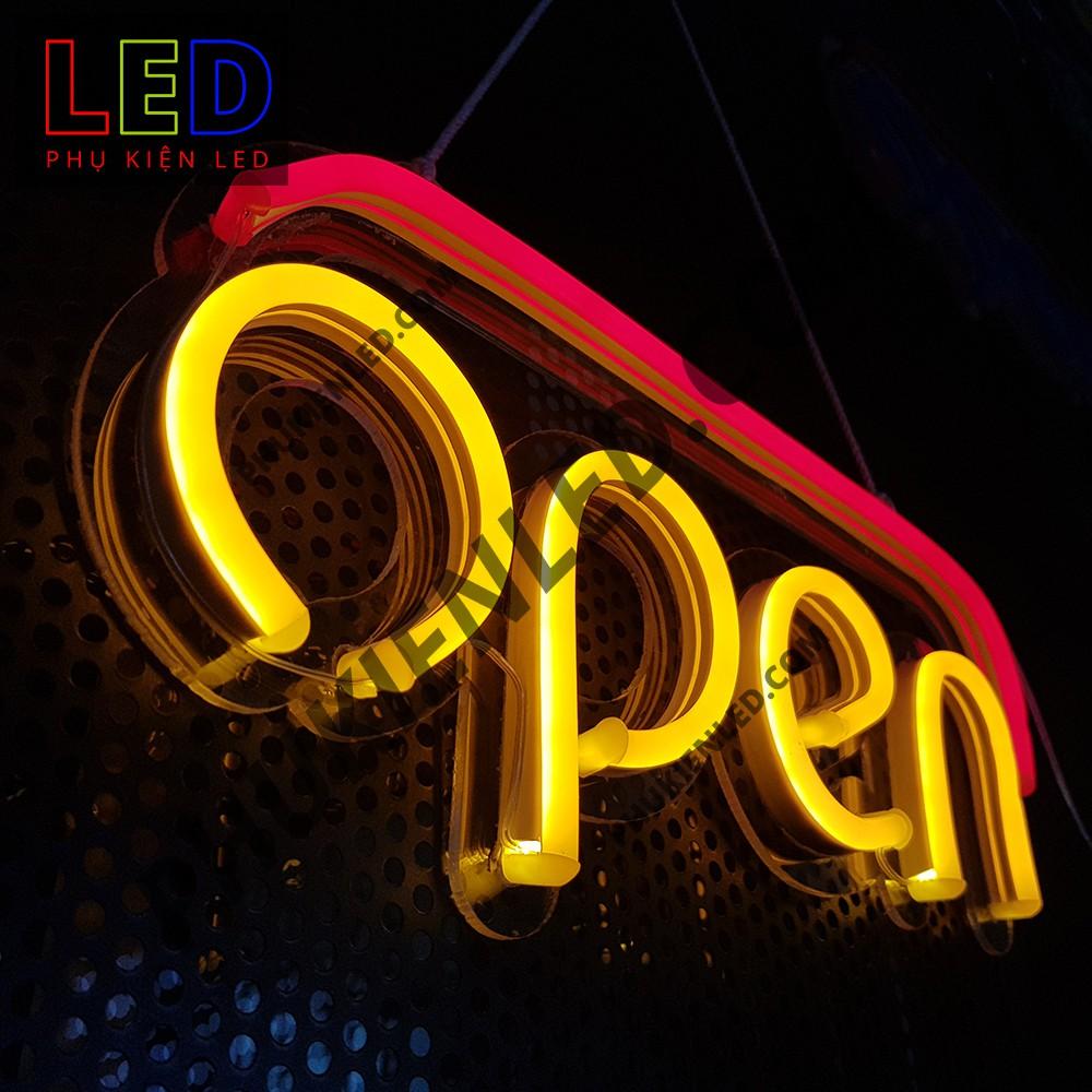 Đèn Led Neon Chữ Open có gạch ngang bên trên - Open Len Neon Sign, Đèn Led Neon Open Trang Trí Cửa Hàng