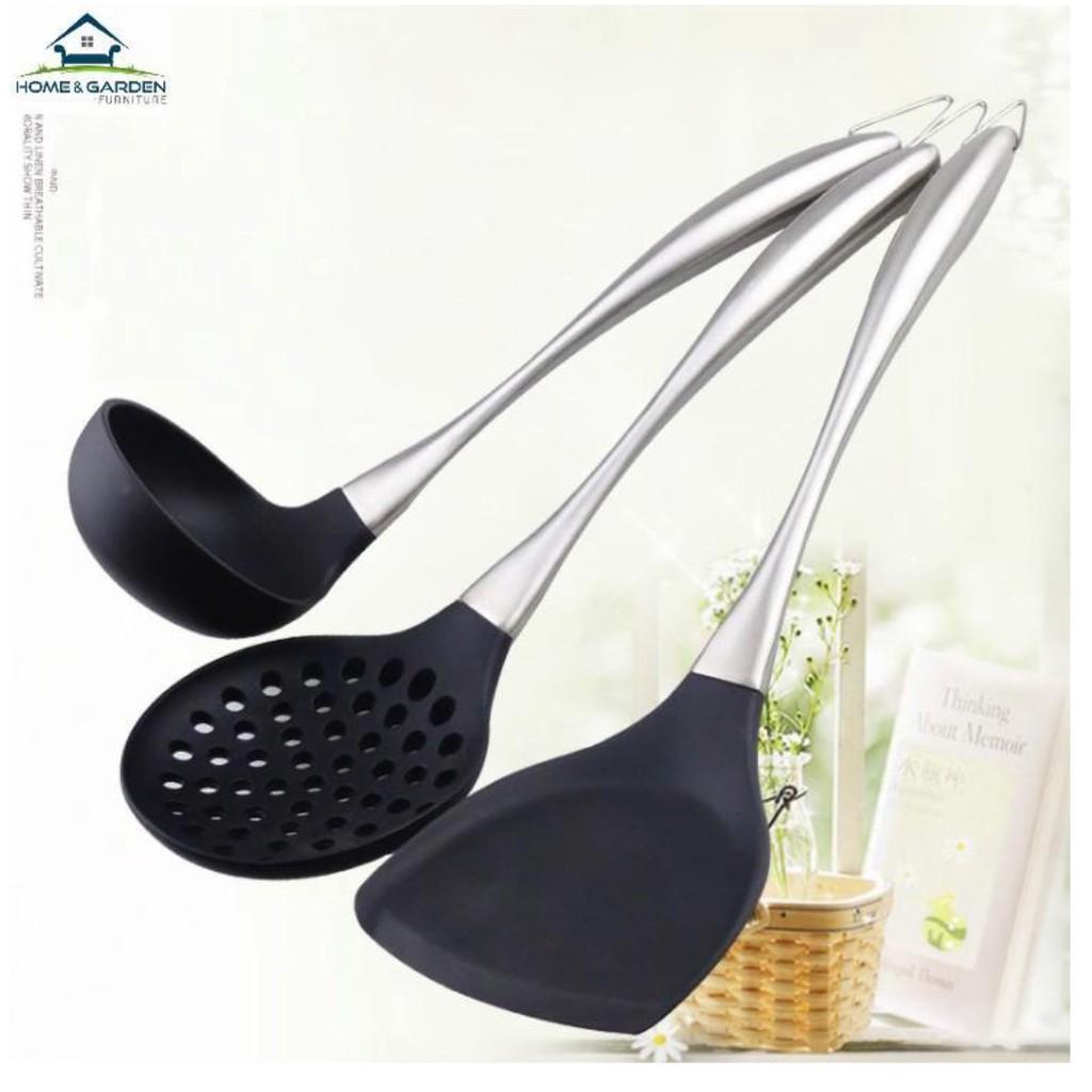 Bộ 3 dụng cụ nấu ăn silicone chịu nhiệt, cán inox 304 cao cấp Home & Garden... Mới !!!