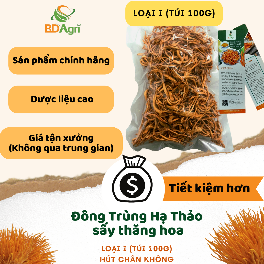 ĐÔNG TRÙNG HẠ THẢO BDAGRI SẤY THĂNG HOA CHẤT LƯỢNG