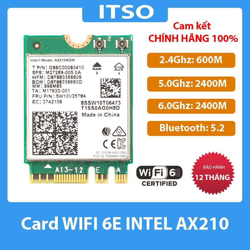 Card Wifi Intel AC3168 khe M2 có Bluetooth - Hàng nhập khẩu