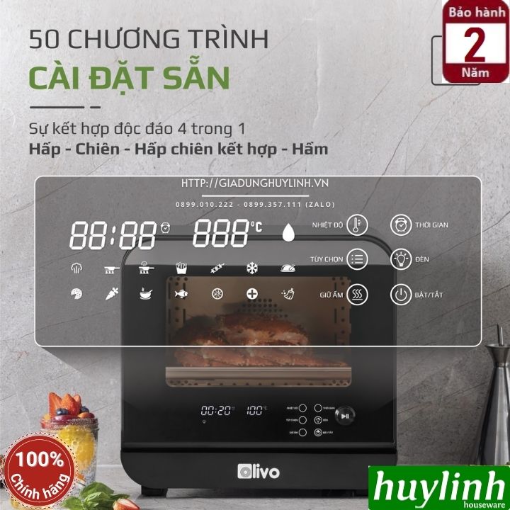 Nồi chiên không dầu hấp hơi nước Olivo SF18 - Dung tích 18 lít - 50 Menu - Hàng chính hãng