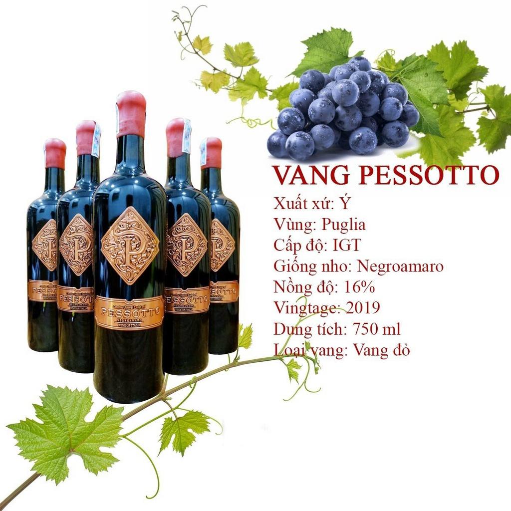 Set quà tặng hộp 1 chai rượu vang Ý Pessotto kèm bộ phụ kiện