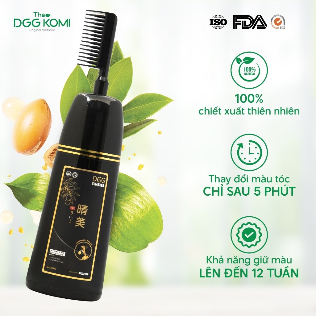 Lược nhuộm tóc thảo dược DGG KOMI Việt Nam nhuộm tóc bán vĩnh viễn chiết xuất thiên nhiên dạng chai 350ml
