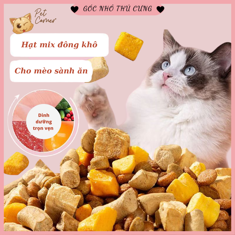 Hạt mix cao cấp cho mèo trộn thịt bò, gà, tôm, cá, lòng đỏ trứng, rau củ quả - Thức ăn hạt cho mèo kén ăn