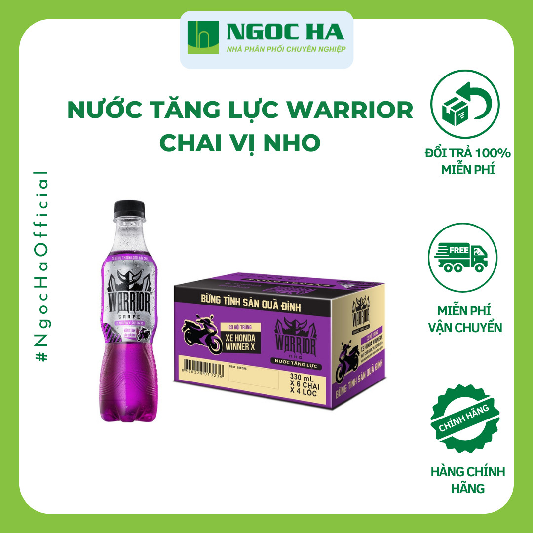 (Thùng) Nước tăng lực Warrior nho chai 330 ml