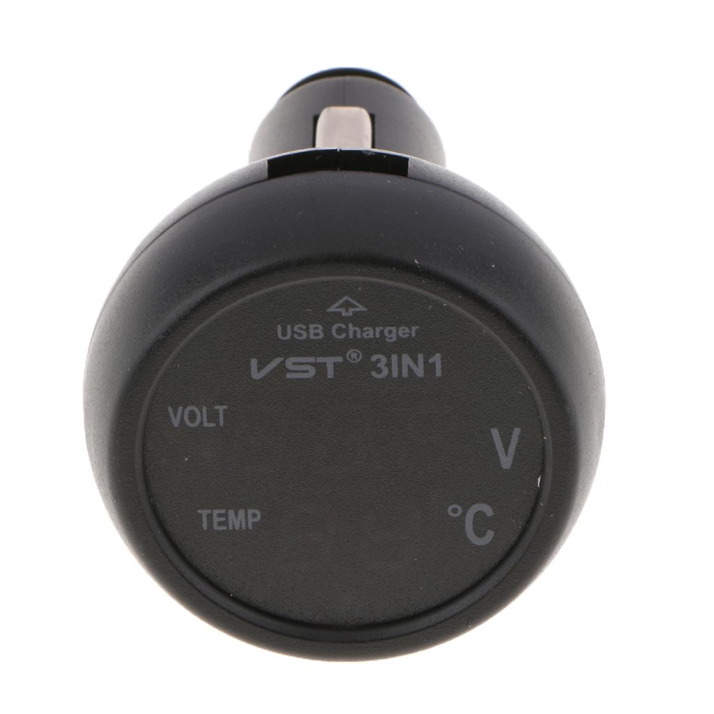 3 in LED car Voltmeter USB Charger 12V 24V