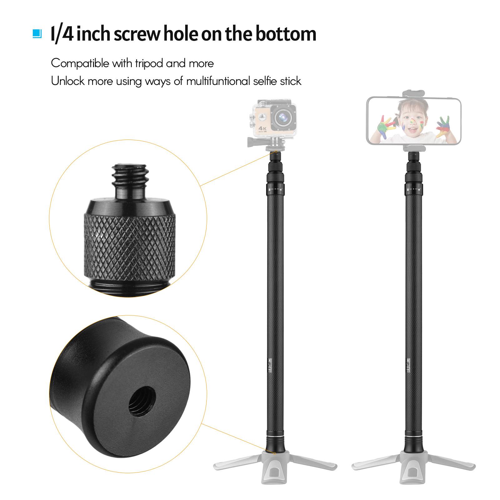 9.8ft Carbon Fiber Selfie Stick Extension Pole with 1/4 Inch Screw Replacement for Panoramic Camera Action Camera