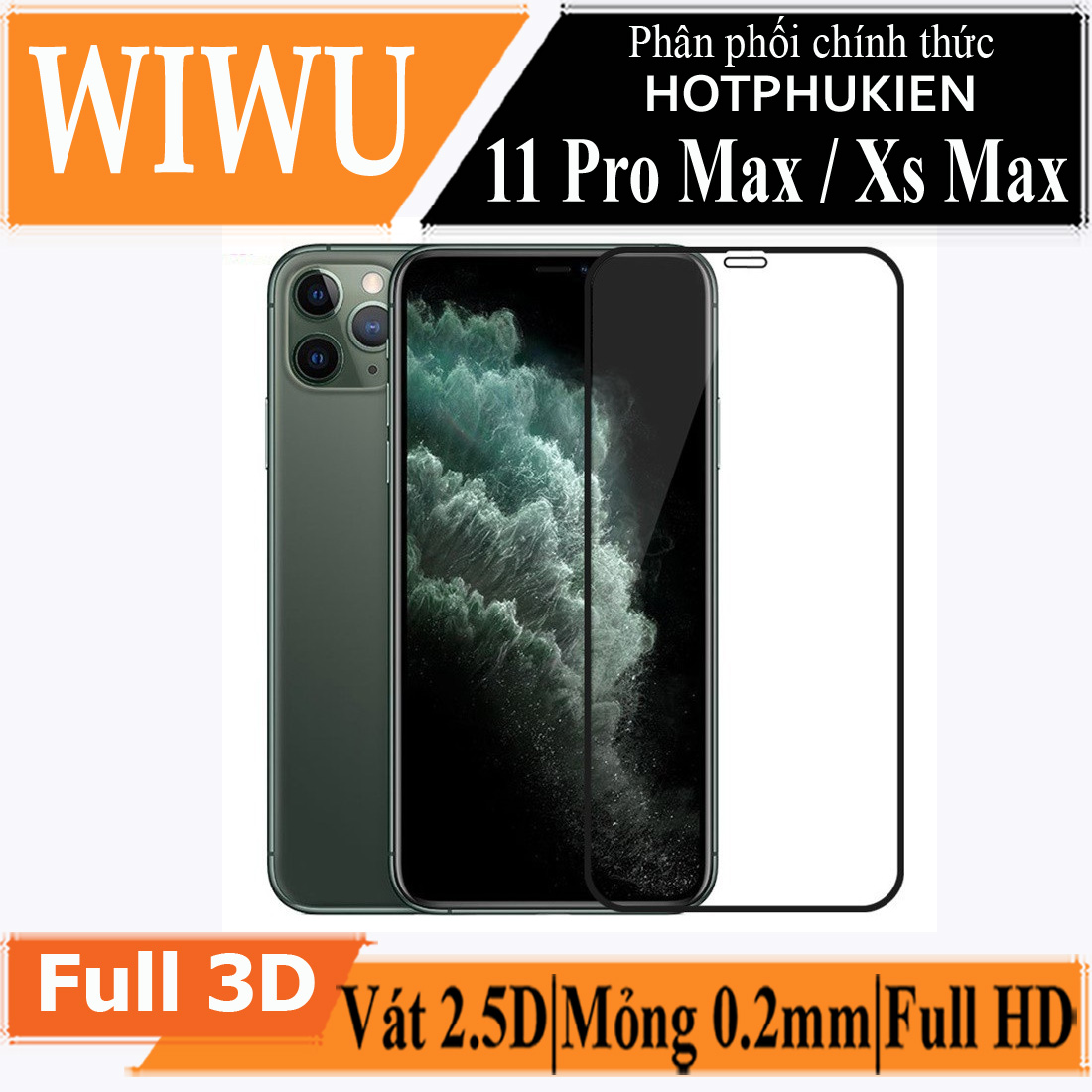Miếng dán kính cường lực Cho iPhone 11 / 11 Pro / 11 Pro Max / X / Xs / Xs Max / XR full màn hình 2.5D chống nứt vỡ cạnh hiệu WIWU iVista Chống va đập, vát cạnh 2.5D, chống vân tay - hàng nhập khẩu
