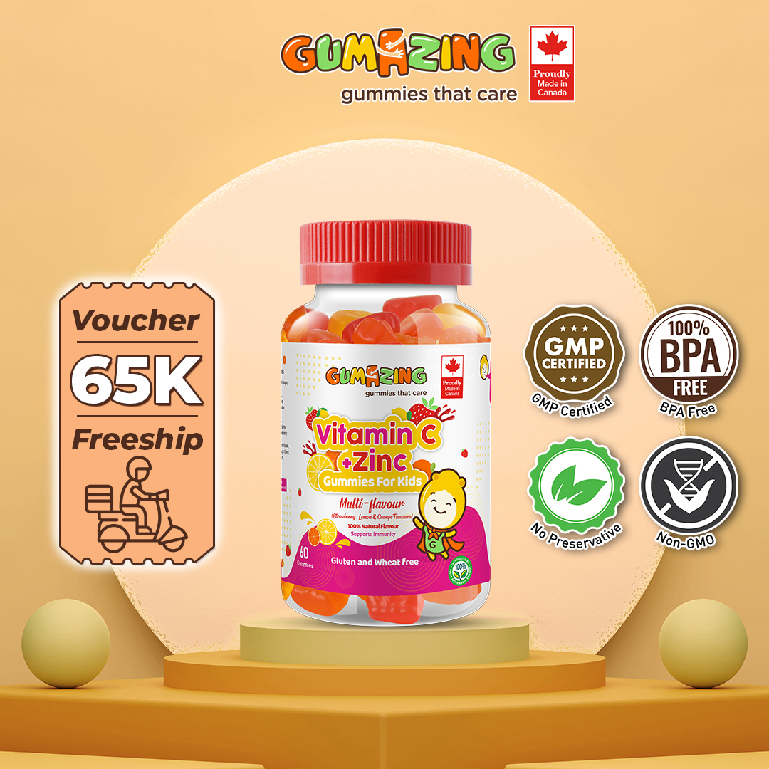 Kẹo dẻo dinh dưỡng Gumazing Gummy Vitamin C & Kẽm hương trái cây cho bé, thuần chay và không đường, tăng cường hệ miễn dịch - 60 viên/hủ