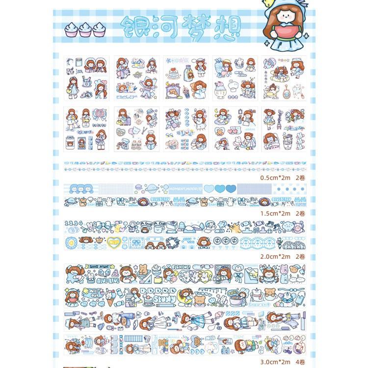 Set Washi Tape Sticker Xinh Đáng Yêu Anime Cute Trang Trí Góc Học Tập Vali Mũ Bảo Hiểm Sổ Tay Vở