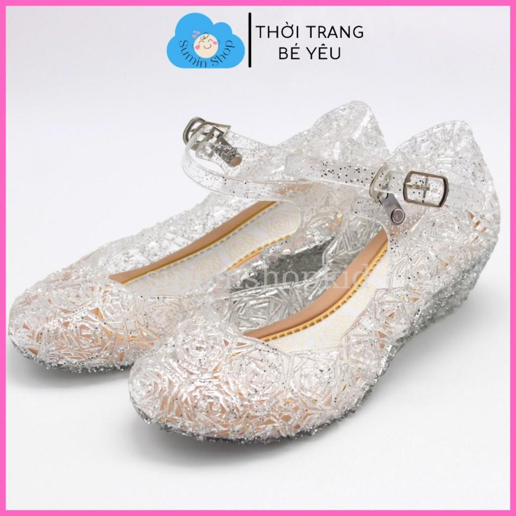 Giày sandal cho bé gái họa tiết pha lê trong suốt phong cách giày công chúa Elsa cho bé gái