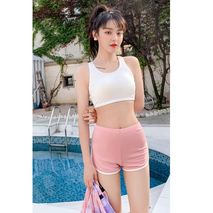 Bộ đồ bơi nữ áo lưới 3 mảnh chất đẹp phong cách thể thao kín đáo
