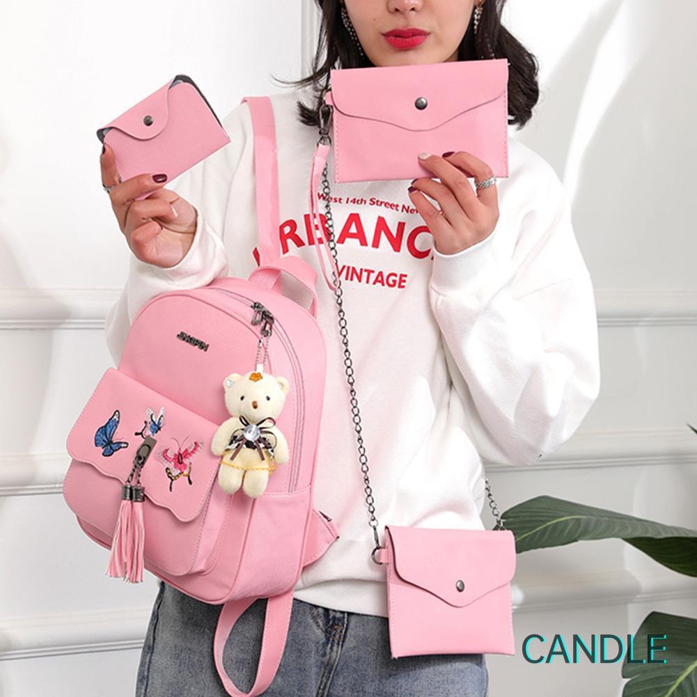 Set 4 Ba Lô Túi Ví Nữ Da Pu Thời Trang Hàn