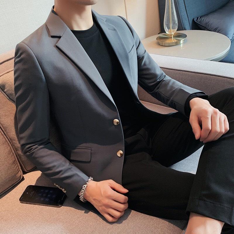 Áo khoác blazer nam form unisex kiểu dáng hàn quốc, áo khoác nam form rộng vải cotton lạnh thời trang Mantoni