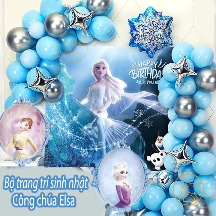 Sét bong bóng trang trí sinh nhật happy birthday công chúa elsa - Bộ trang trí sinh nhật thôi nôi, đầy tháng cho bé