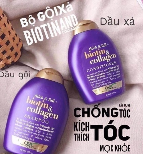 Dầu Xả Và Dầu Gội Ogx Biotin &amp; Collagen giúp tóc mọc khỏe mạnh, chống gãy rụng tóc 385ml/chai - QuaTangMe Extaste