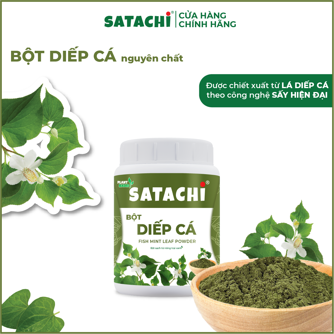 Bột Diếp Cá SATACHI nguyên chất. Thanh lọc cơ thể, người bị trĩ và táo bón sử dụng hiệu quả, làm mặt nạ dưỡng da, trị mụn. Hộp 86g