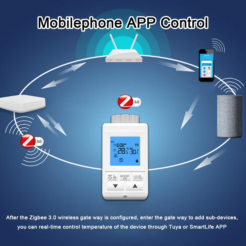 Tuya Zigbee LCD Display TRV Thermostatic Radiator Valves Intelligent Temperature Control Heating Valves Thermostatics Radiator Valves Weekly Programmable APP Control Compatible with Amazon Alexa and Google Assistant for Voise Control