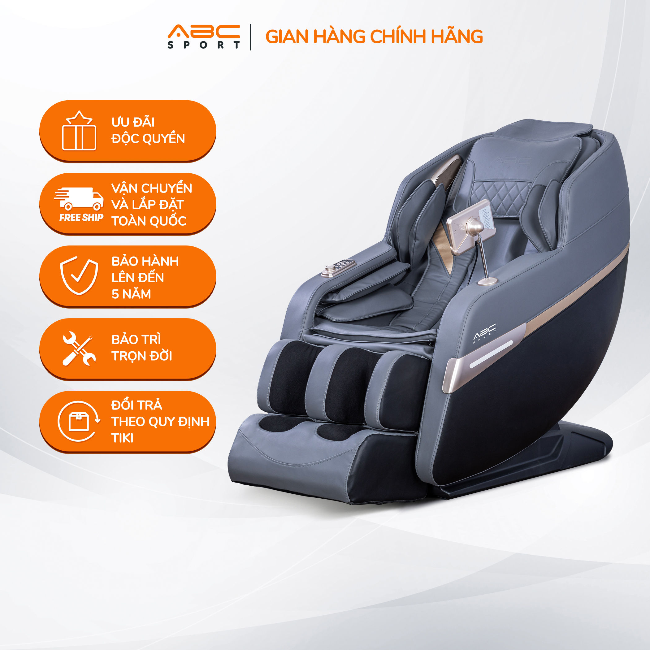 Ghế massage toàn thân ABCSport A26 công nghệ massage 4D, 8 chương trình massage tự động, điều khiển bằng giọng nói, chức năng nhiệt vùng lưng, công nghệ quét cơ thể hiện đại