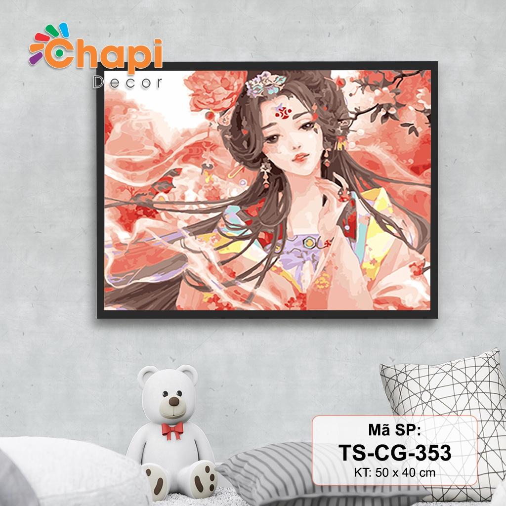 Tranh sơn dầu số hóa tự tô Cô Gái Trung Hoa size 40x50cm căng sẵn khung