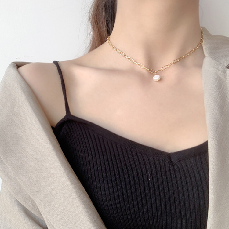 Dây chuyền vòng cổ hợp kim titan không han gỉ mix hạt châu basic đơn giản mà cá tính