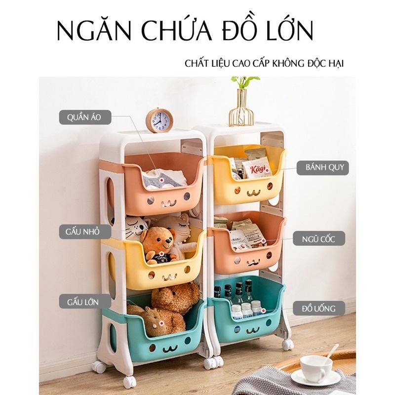 Kệ 3 Tầng Cho Bé Hình Gấu có bánh xe, làm Kệ Đựng Đồ Chơi, Kệ Sách Cho Bé